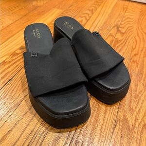Aldo Black Platform Slide Sandals